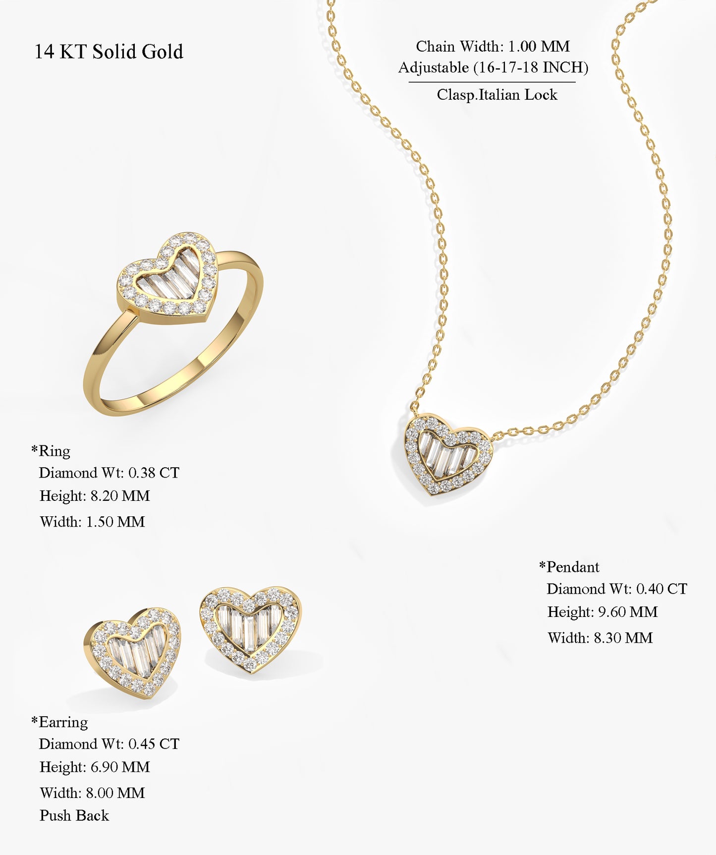 14K Gold Heart Jewelry Set