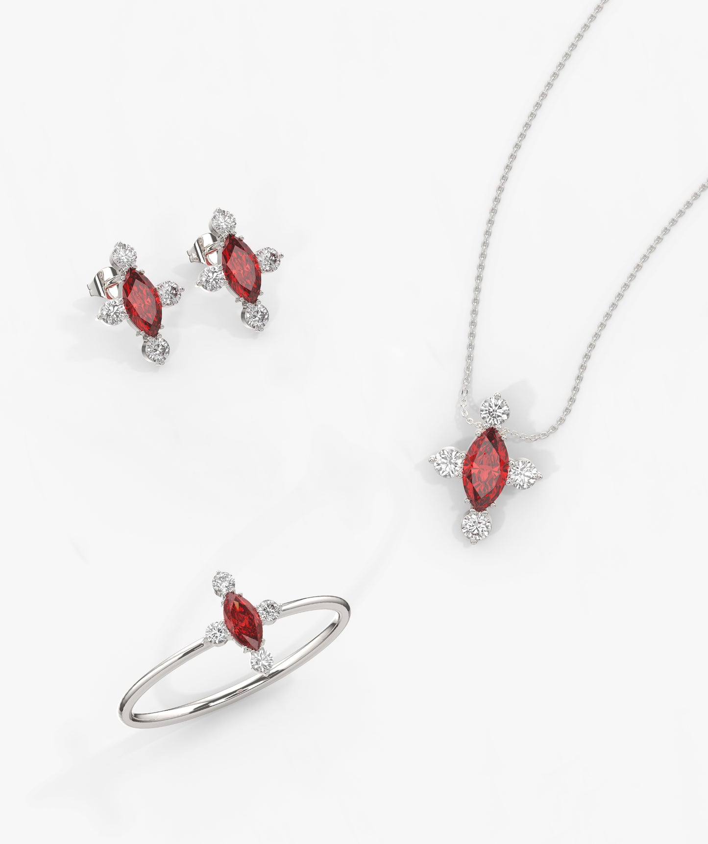 14k Gold Red Gemstone Diamond Set