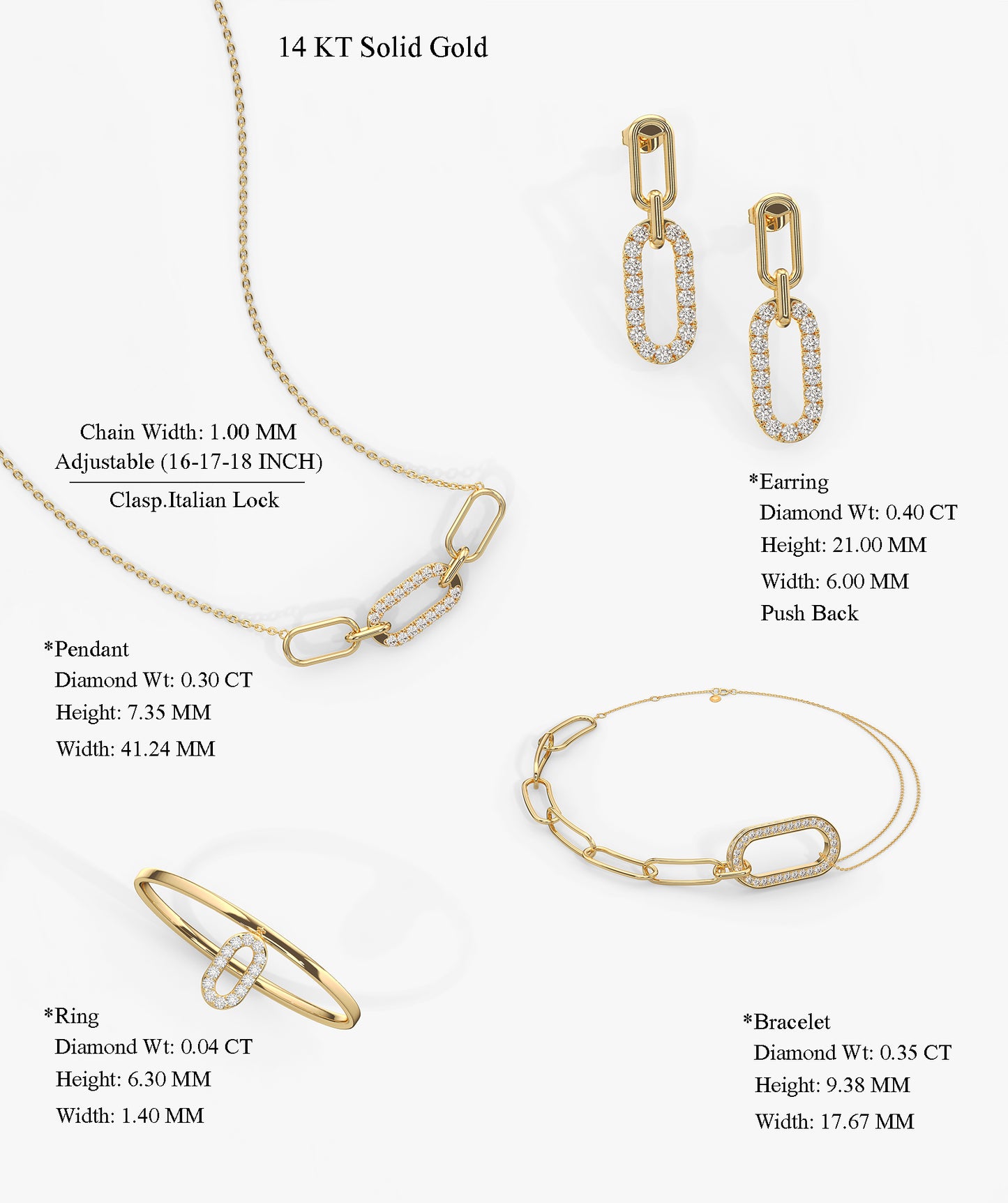 Diamond Paperclip Link Jewelry Set