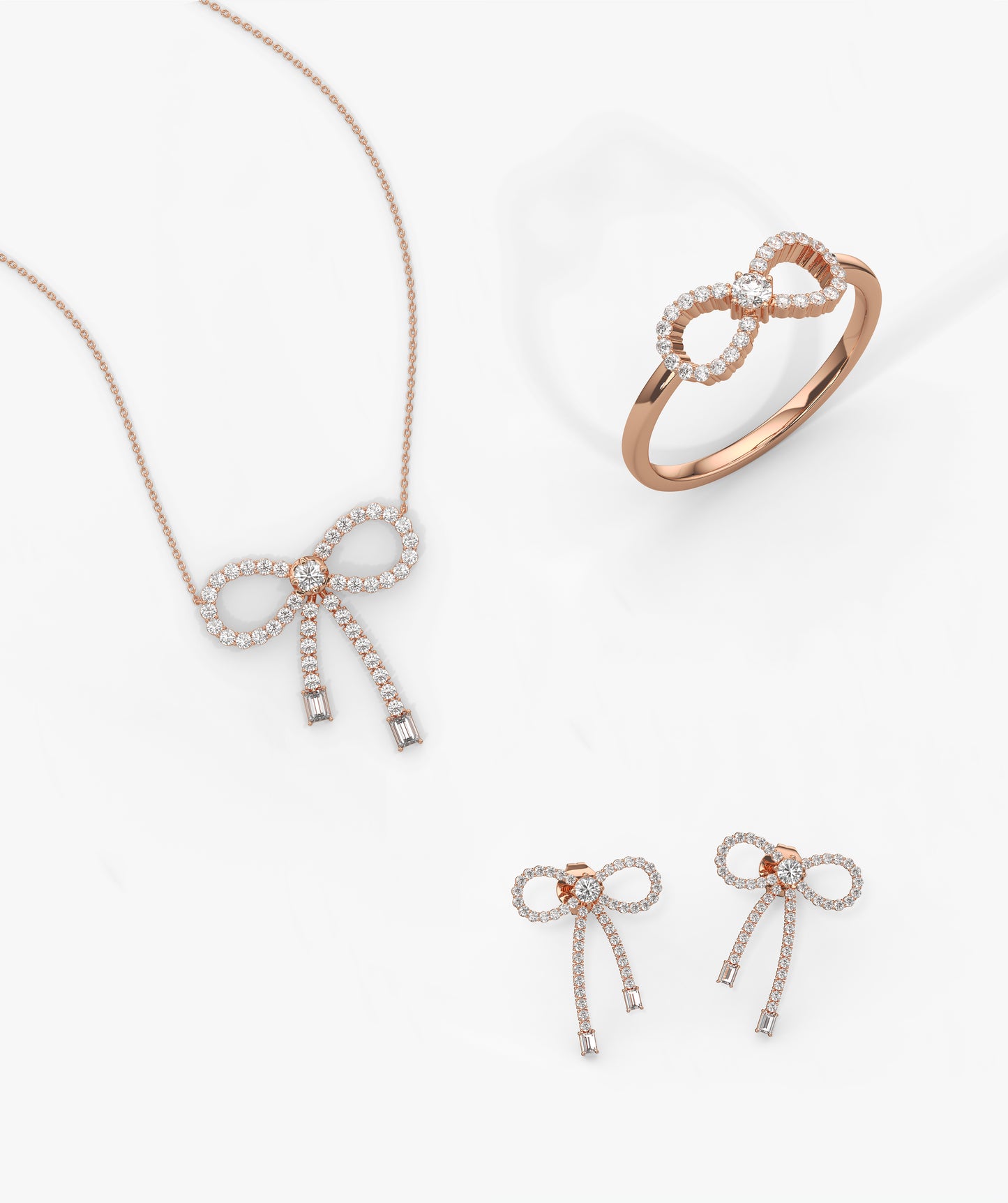 Minimalist 14K Gold Diamond Bow Set