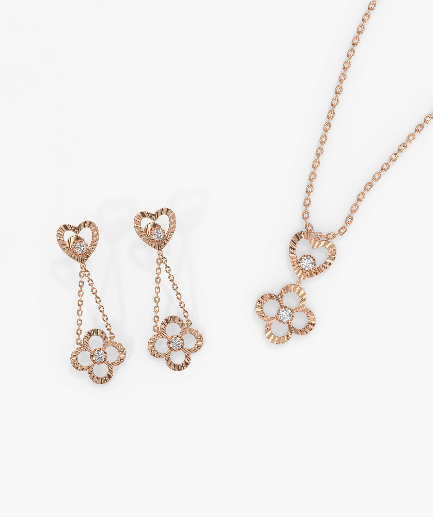 Heart & Flower Diamond Jewelry Set