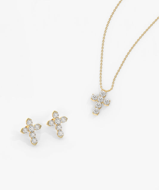 14K Gold Diamond Cross Jewelry Set