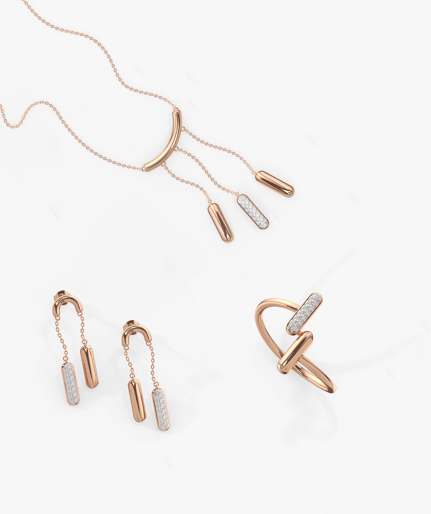 14k Solid Gold Dainty Diamond Bar Jewelry Set