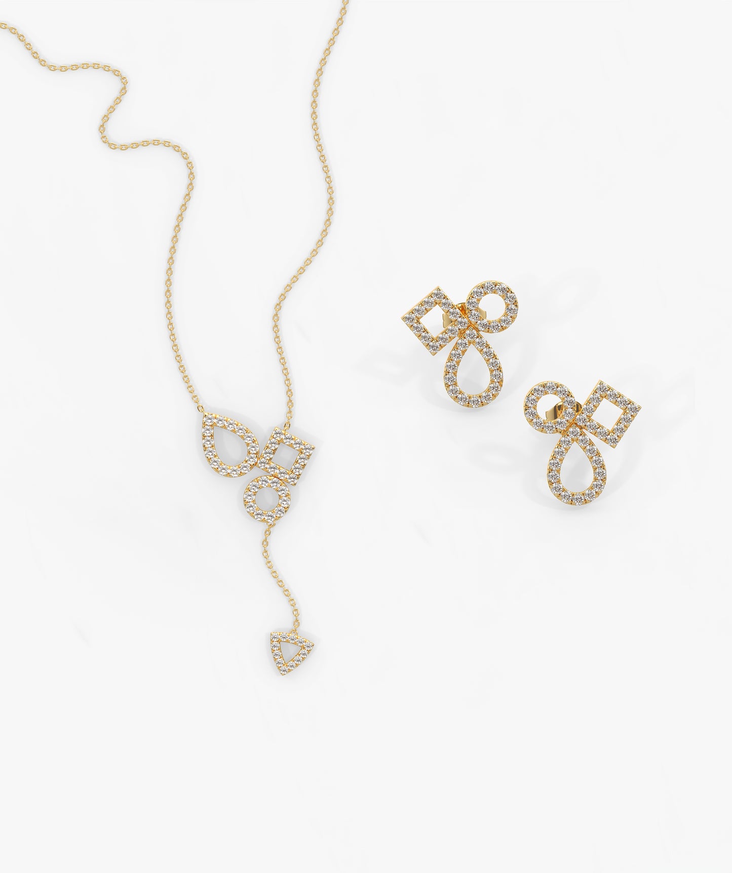 14K Gold Geometric Diamond Jewelry Set