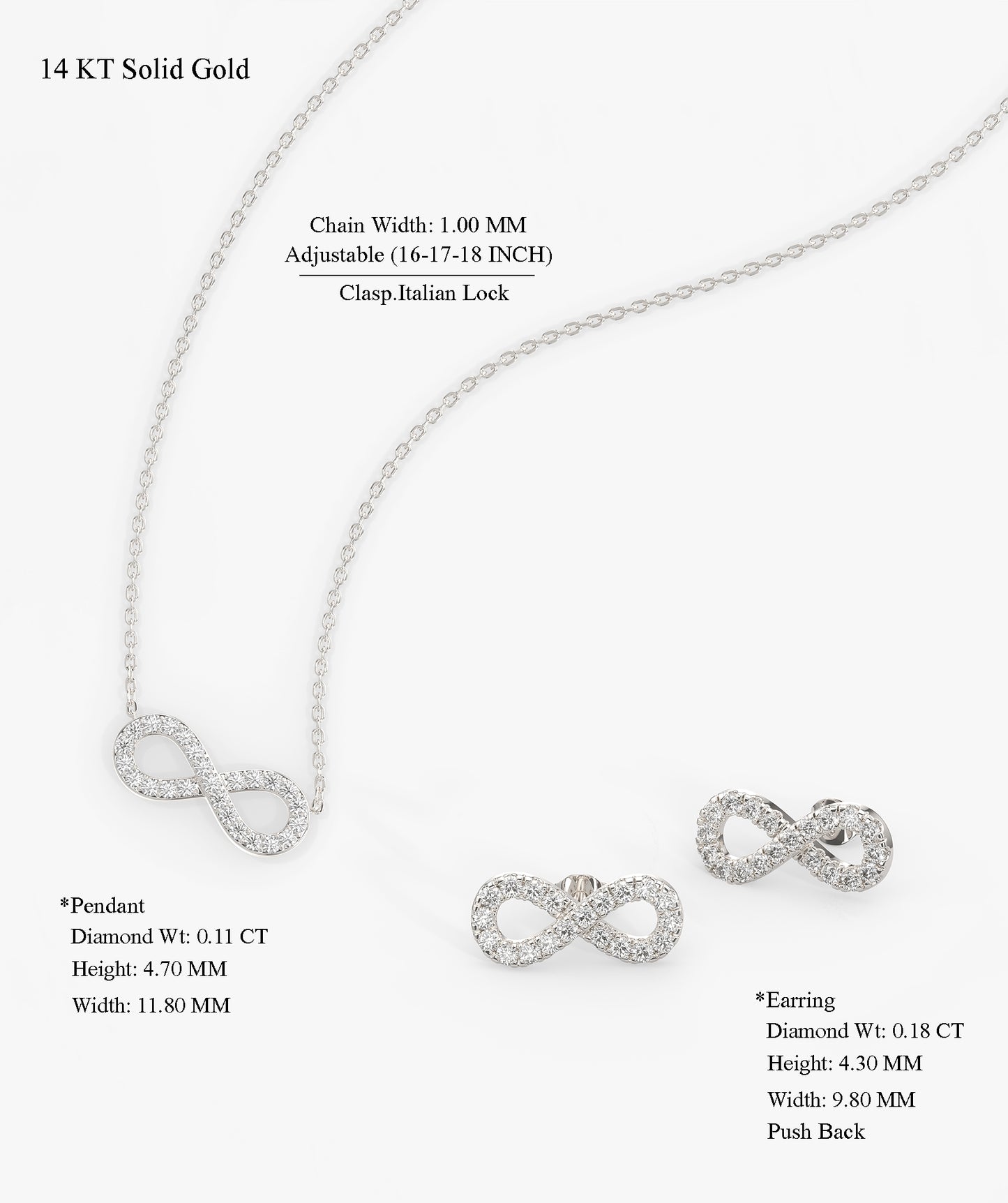 Infinity Diamond Necklace & Earrings Gift Set