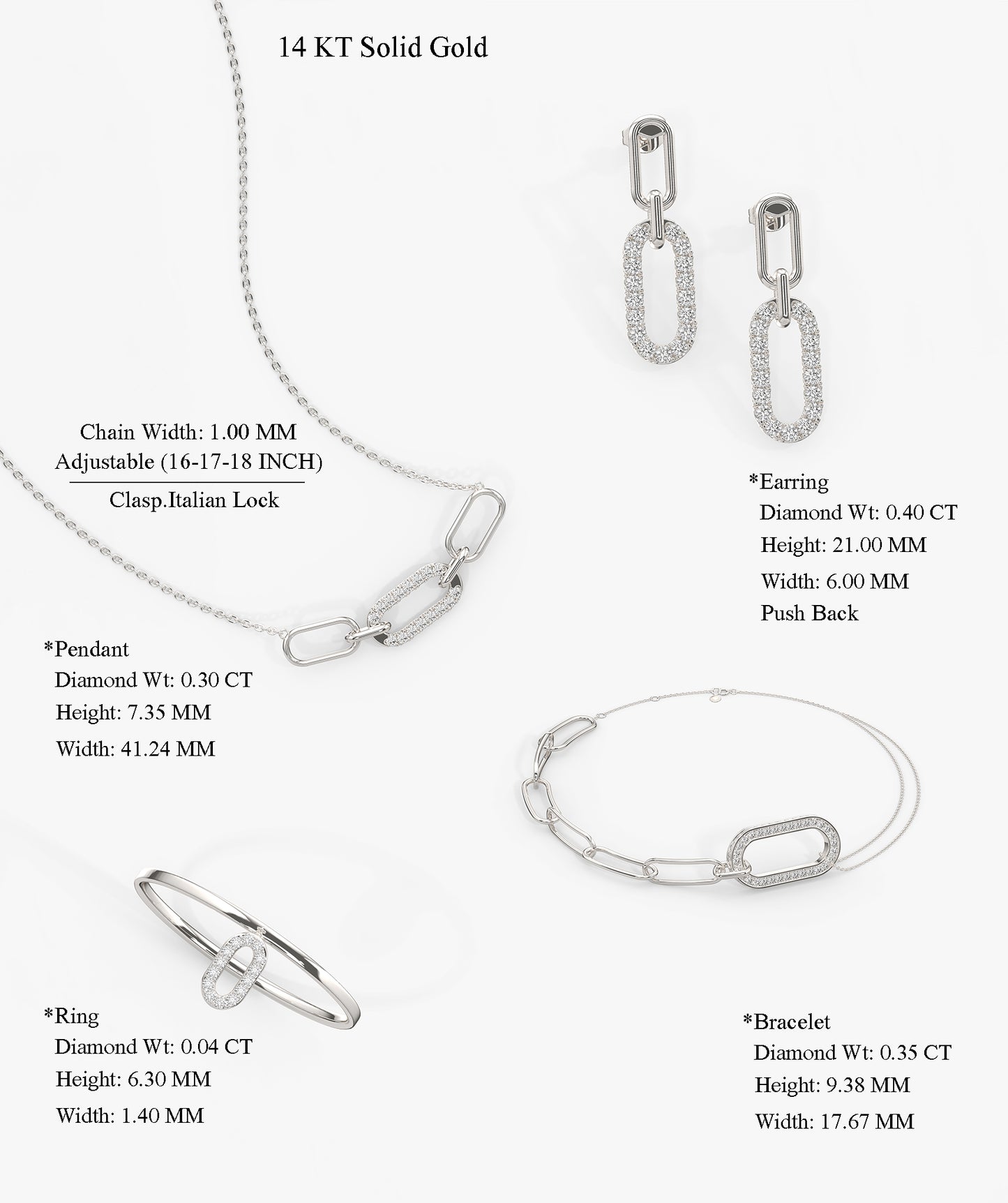 Diamond Paperclip Link Jewelry Set
