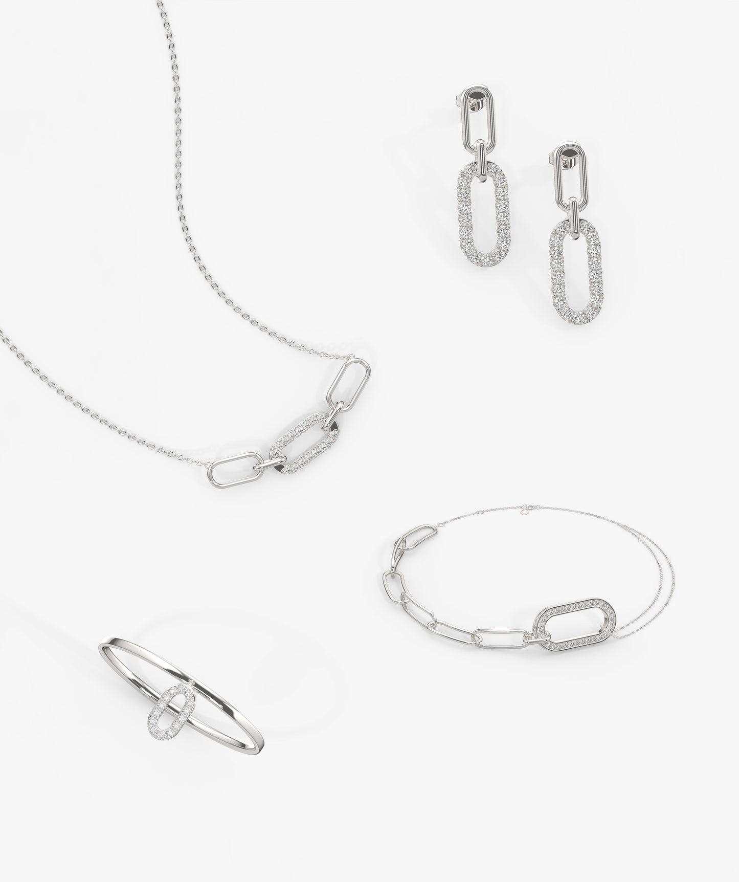 Diamond Paperclip Link Jewelry Set