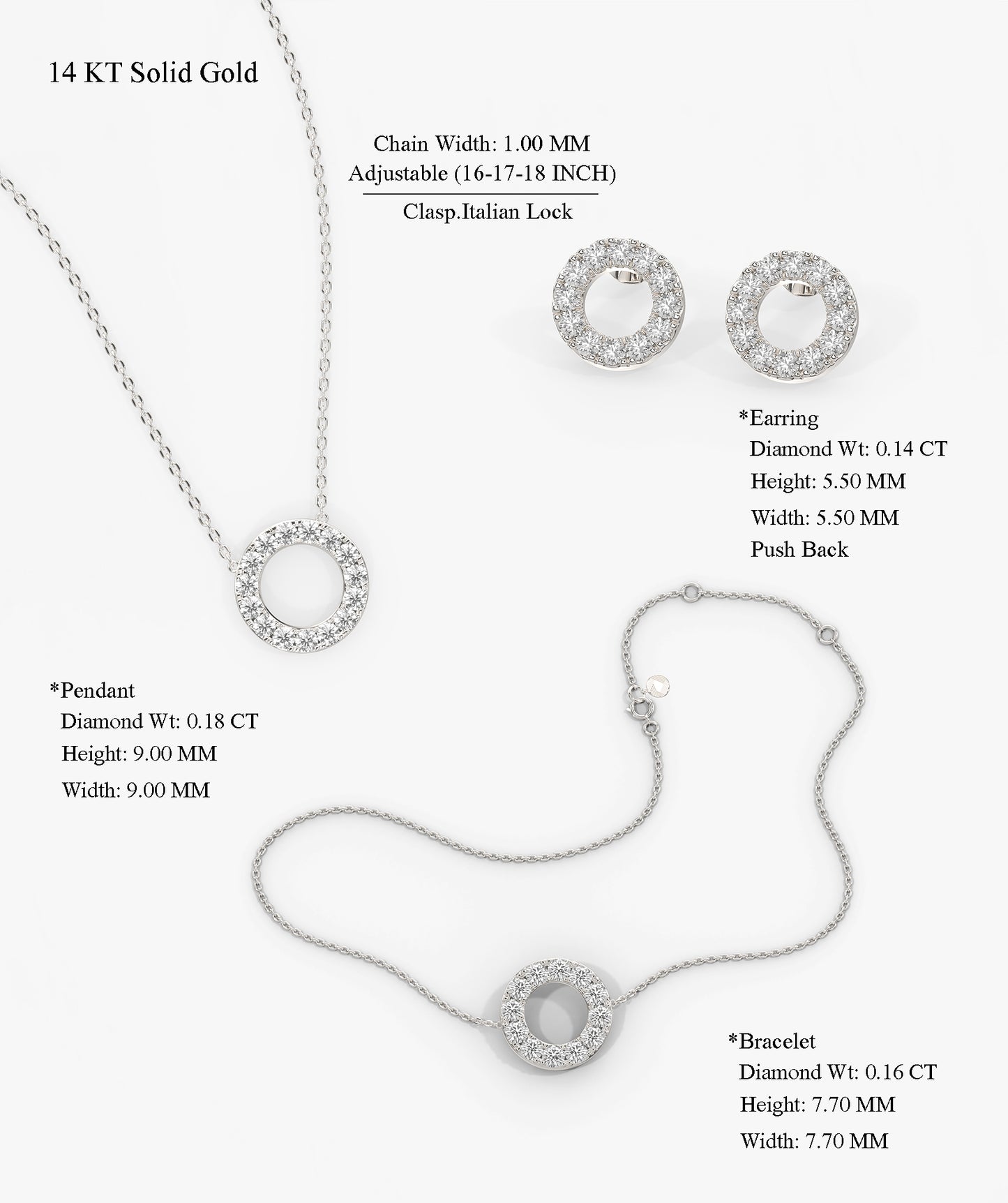14K Gold Diamond Circle Jewelry Set