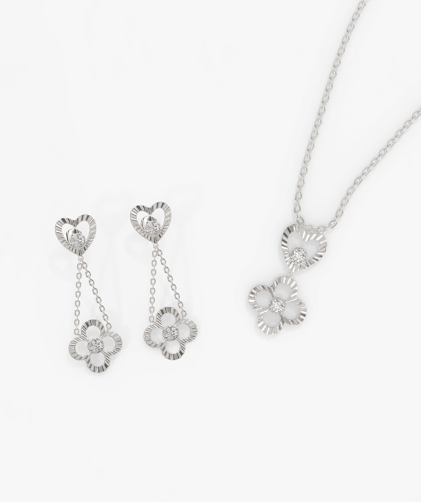 Heart & Flower Diamond Jewelry Set