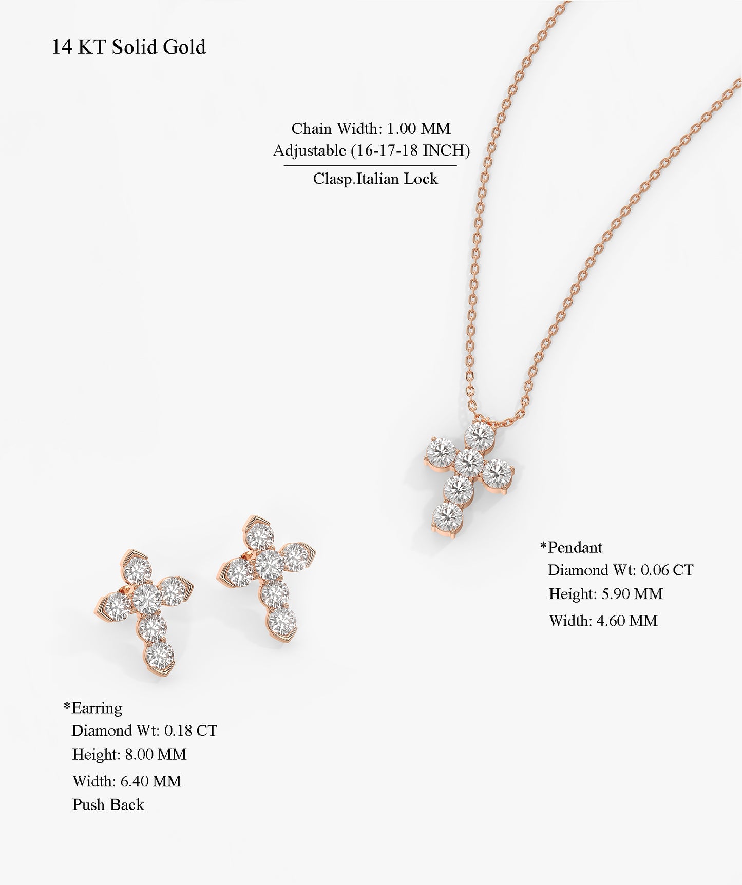14K Gold Diamond Cross Jewelry Set