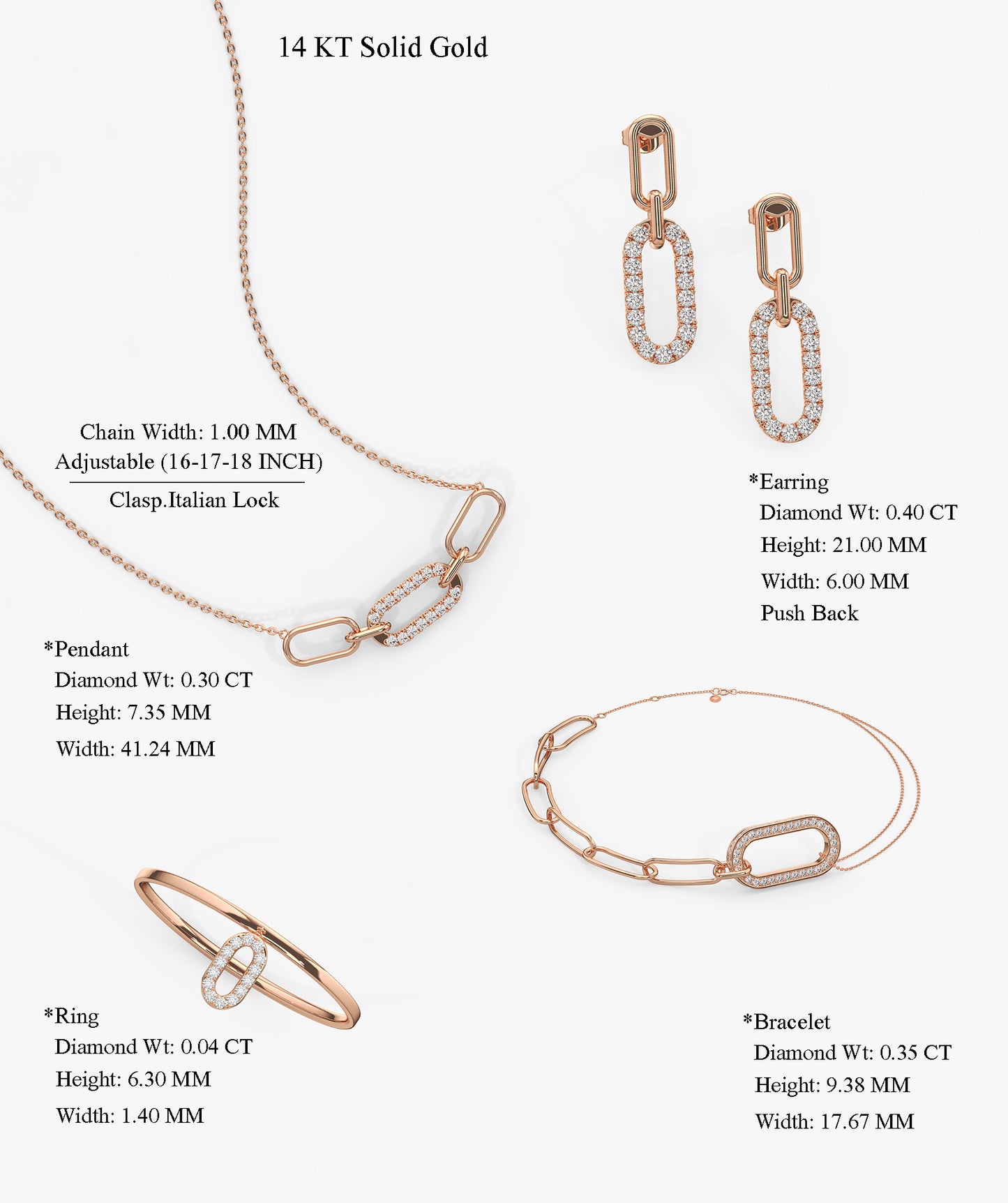 Diamond Paperclip Link Jewelry Set