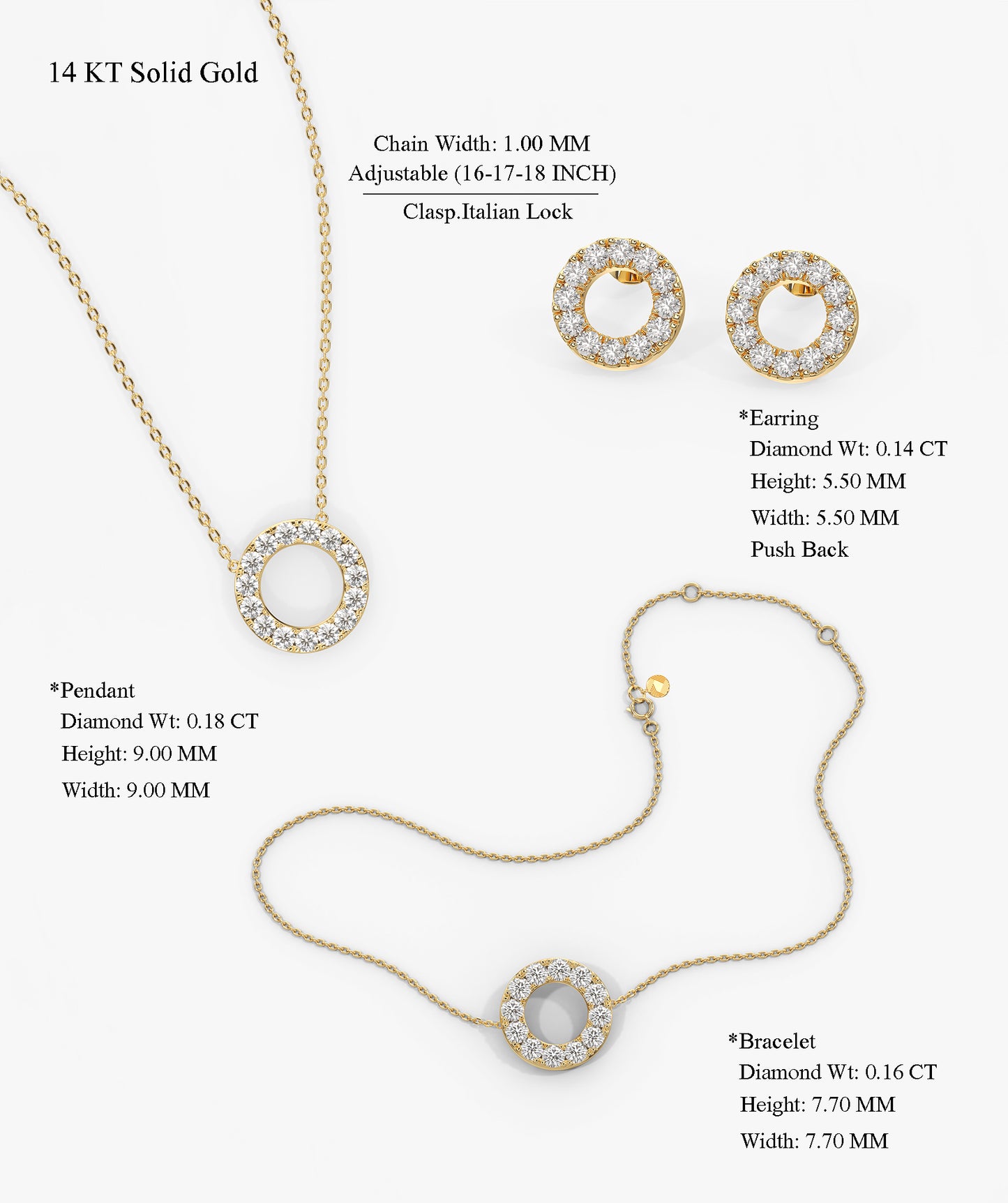 14K Gold Diamond Circle Jewelry Set