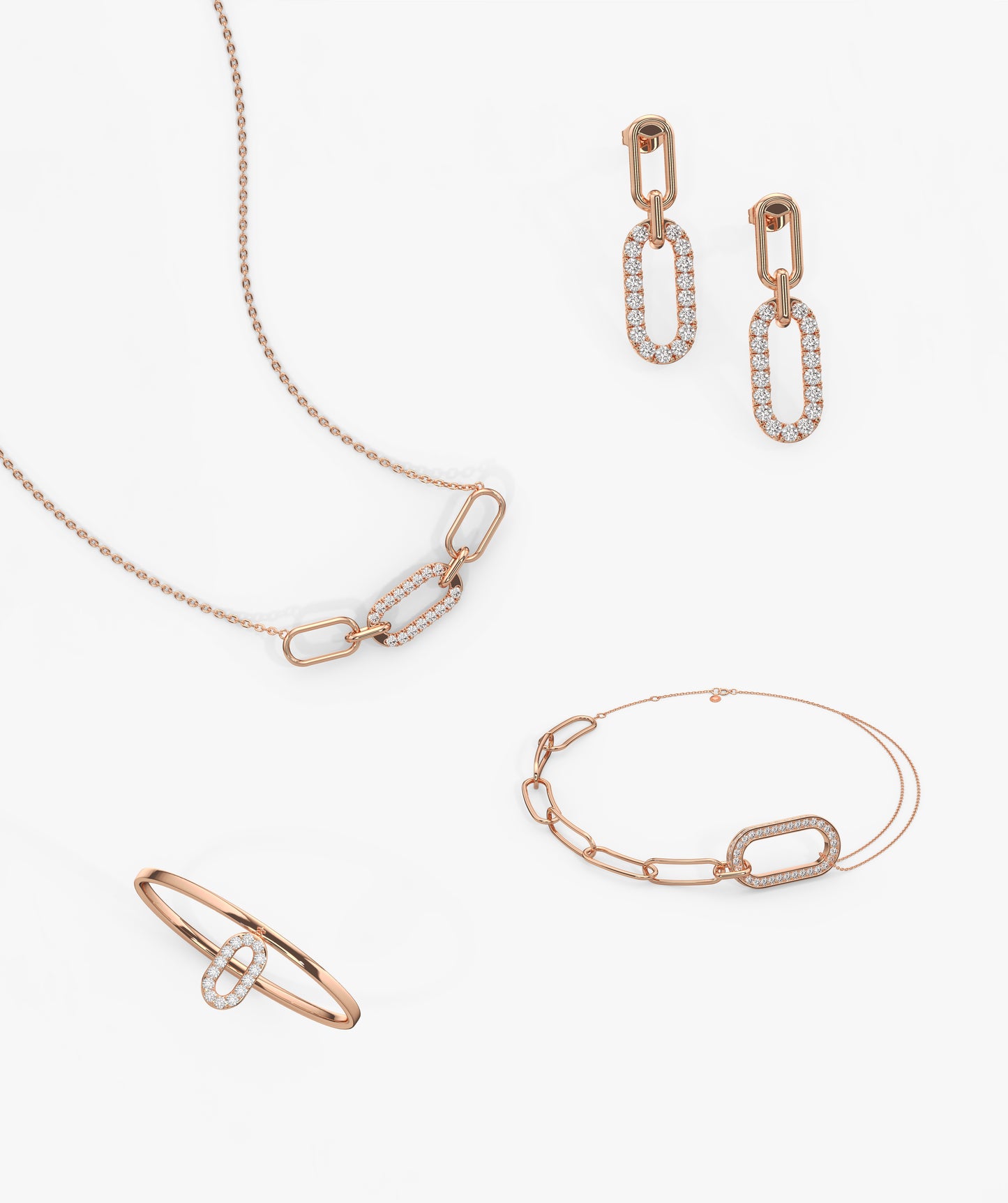 Diamond Paperclip Link Jewelry Set