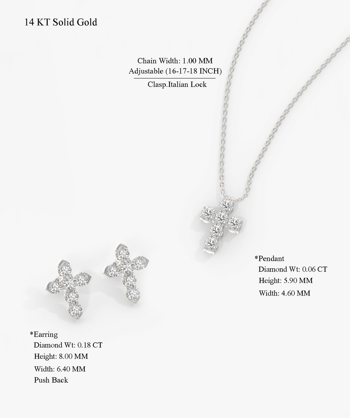 14K Gold Diamond Cross Jewelry Set