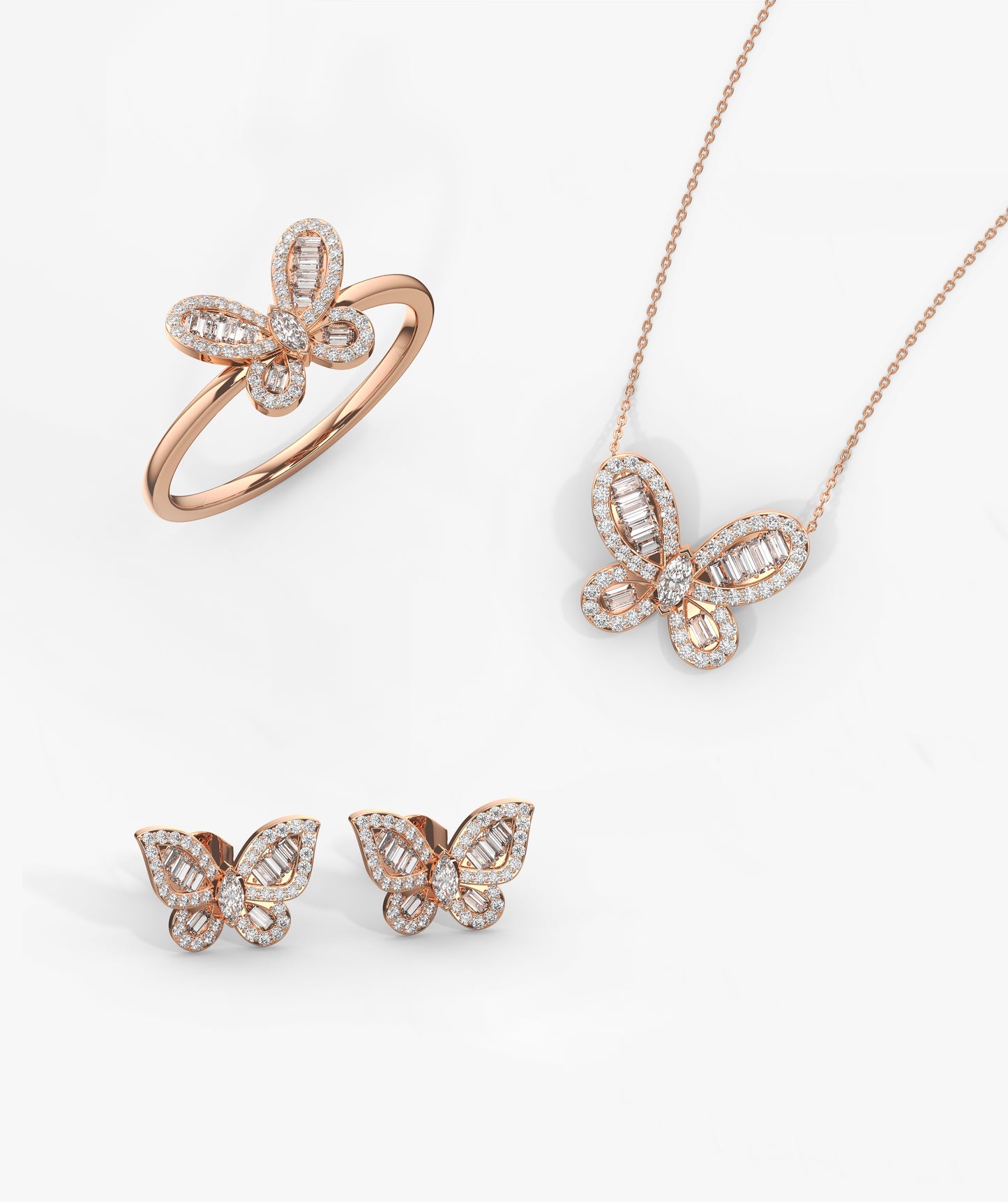 Solid 14K Gold Butterfly Jewelry Set
