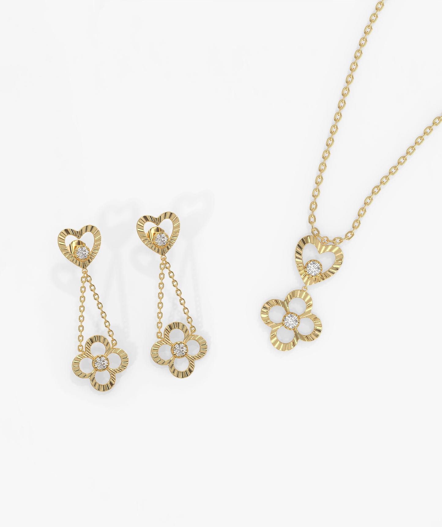 Heart & Flower Diamond Jewelry Set