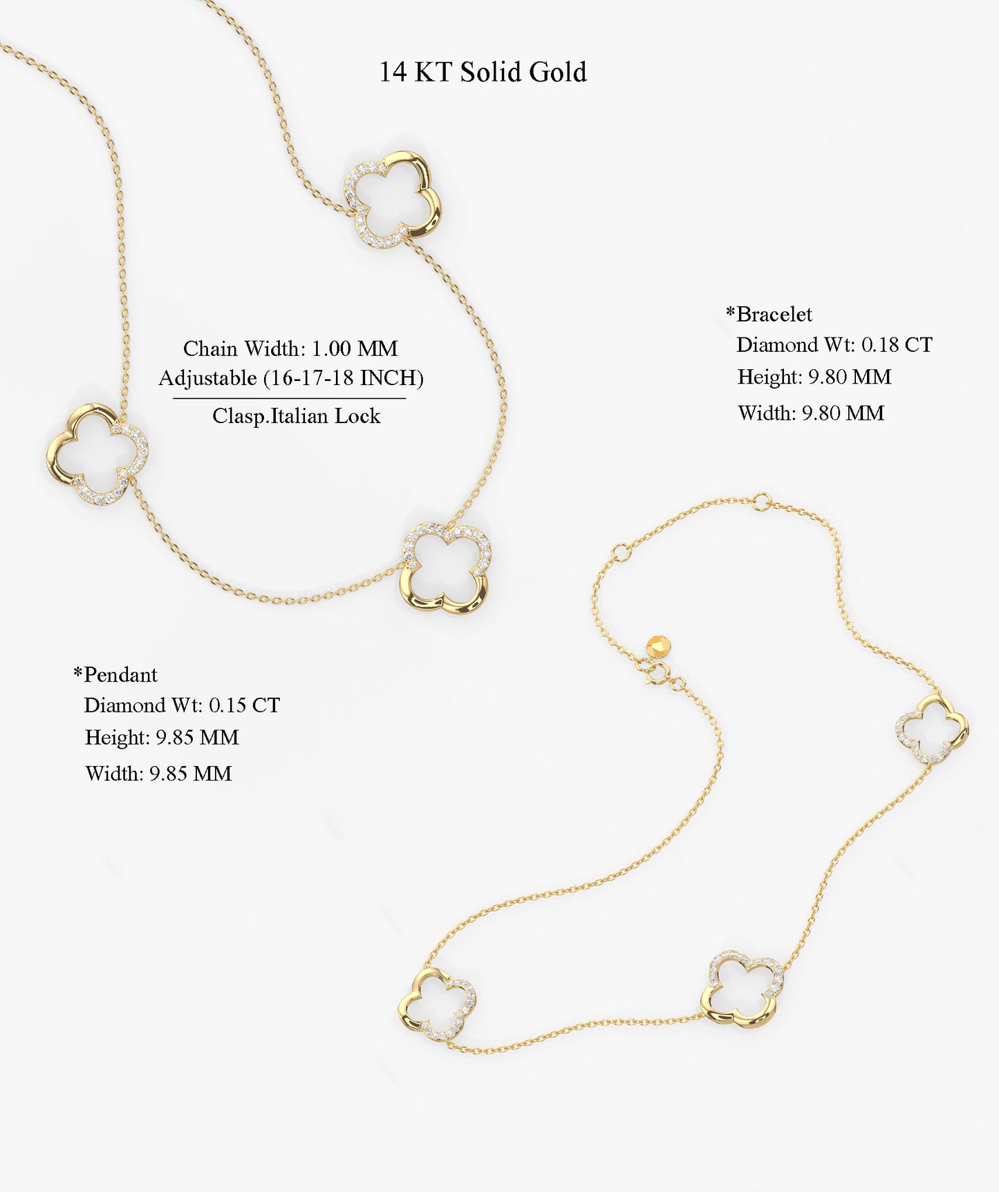 14K Gold Clover Diamond Jewelry Set
