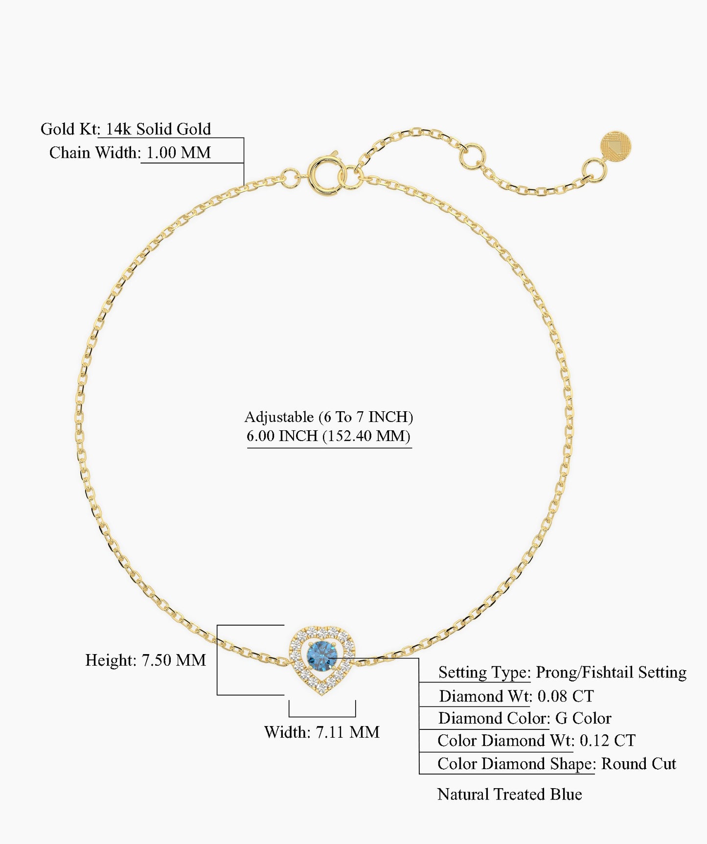 Blue Diamond Heart Gold Bracelet