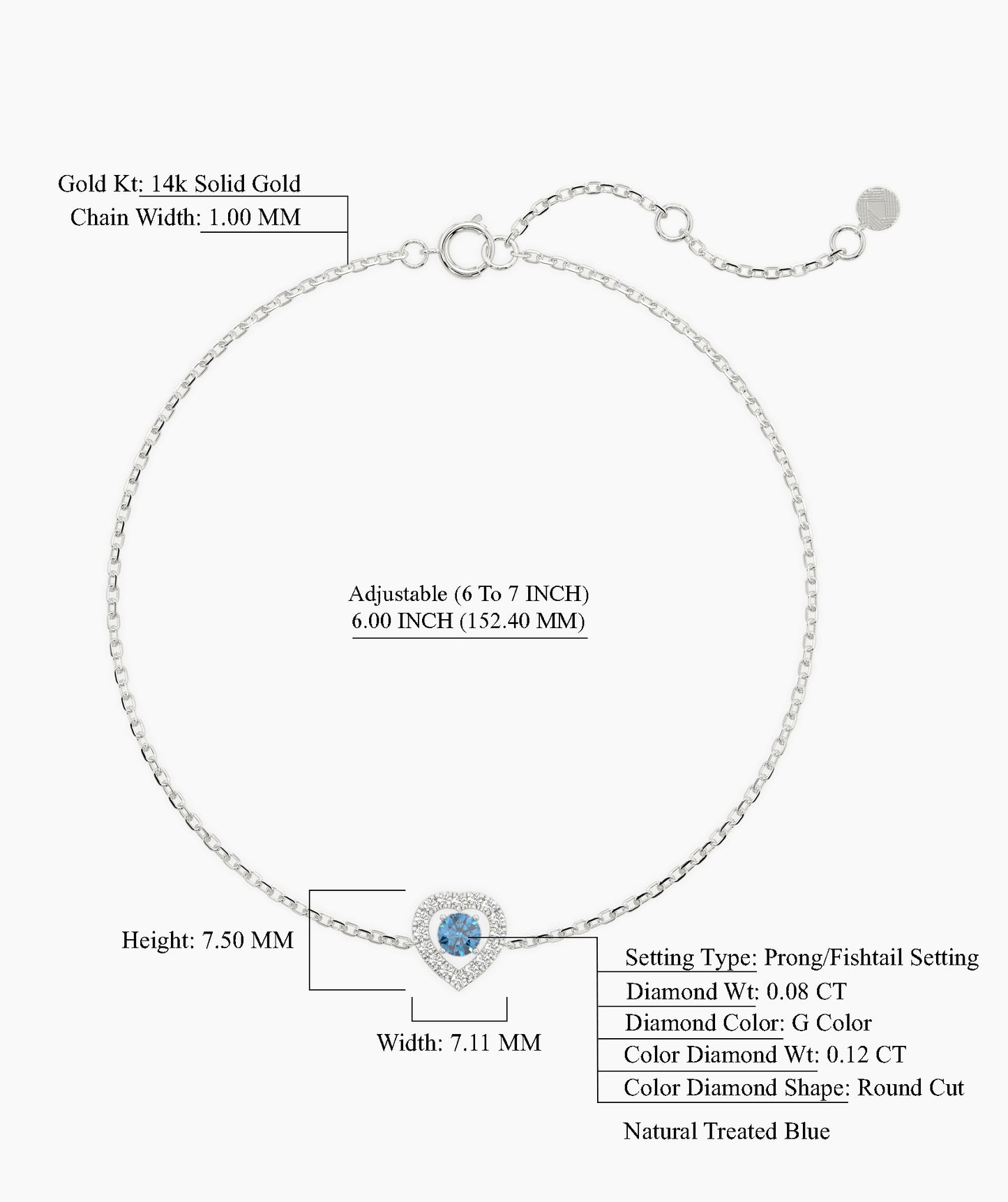 Blue Diamond Heart Gold Bracelet