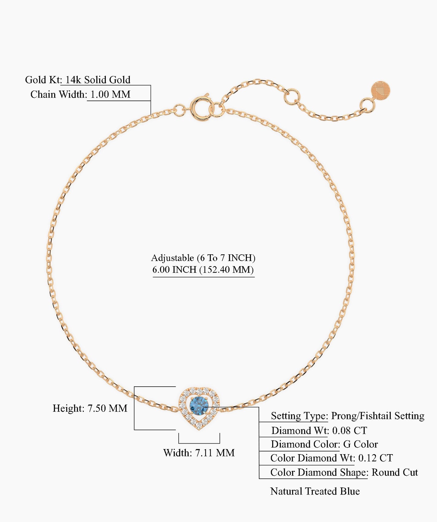 Blue Diamond Heart Gold Bracelet