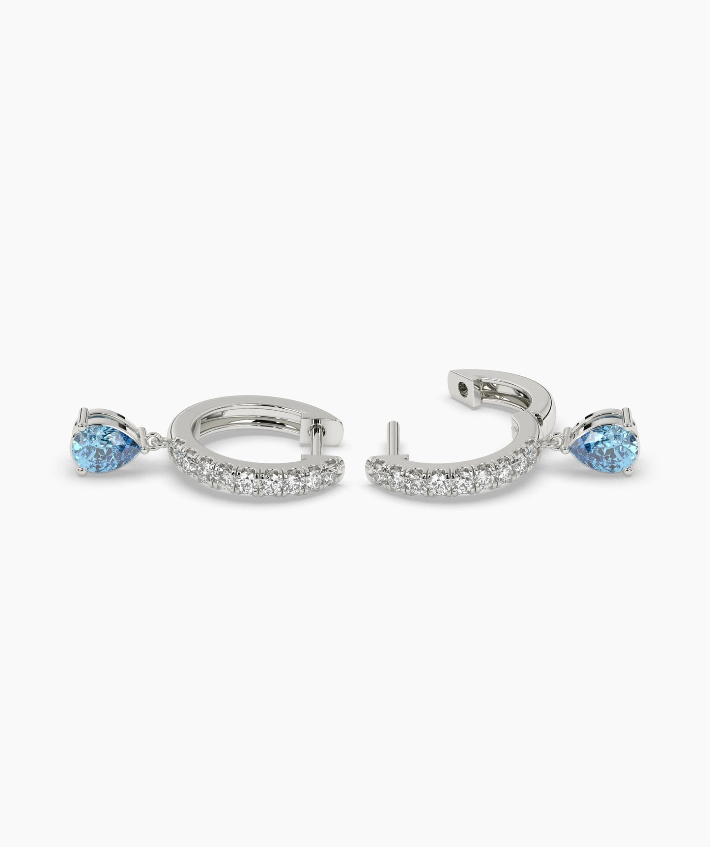 Blue Diamond Drop Hoop Earrings