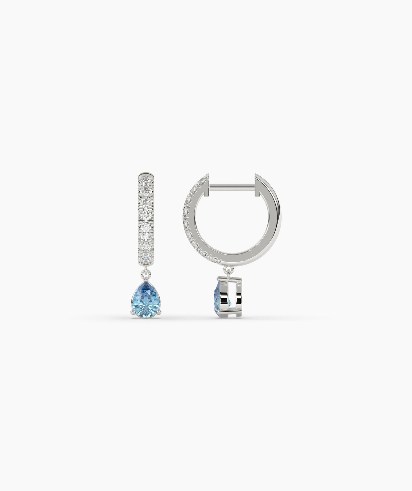 Blue Diamond Drop Hoop Earrings