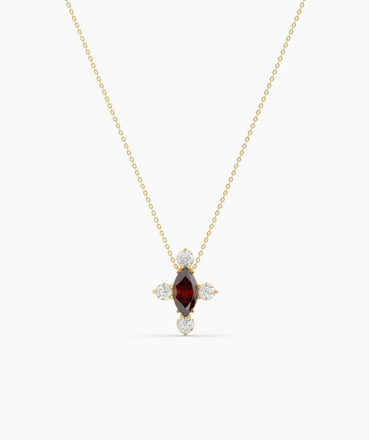 14K Gold Garnet & Diamond Necklace