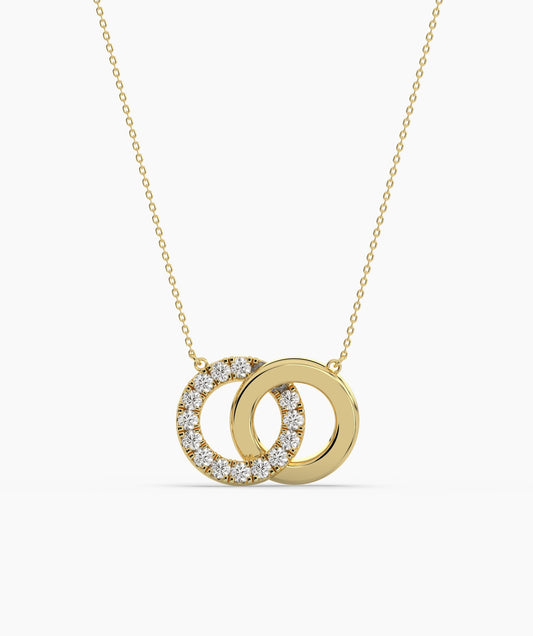 14K Solid Gold Interlocking Circles Necklace