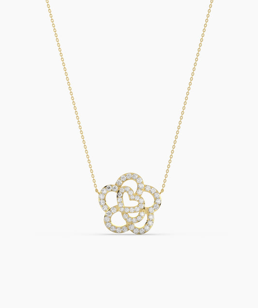 14K Gold Diamond Flower Necklace