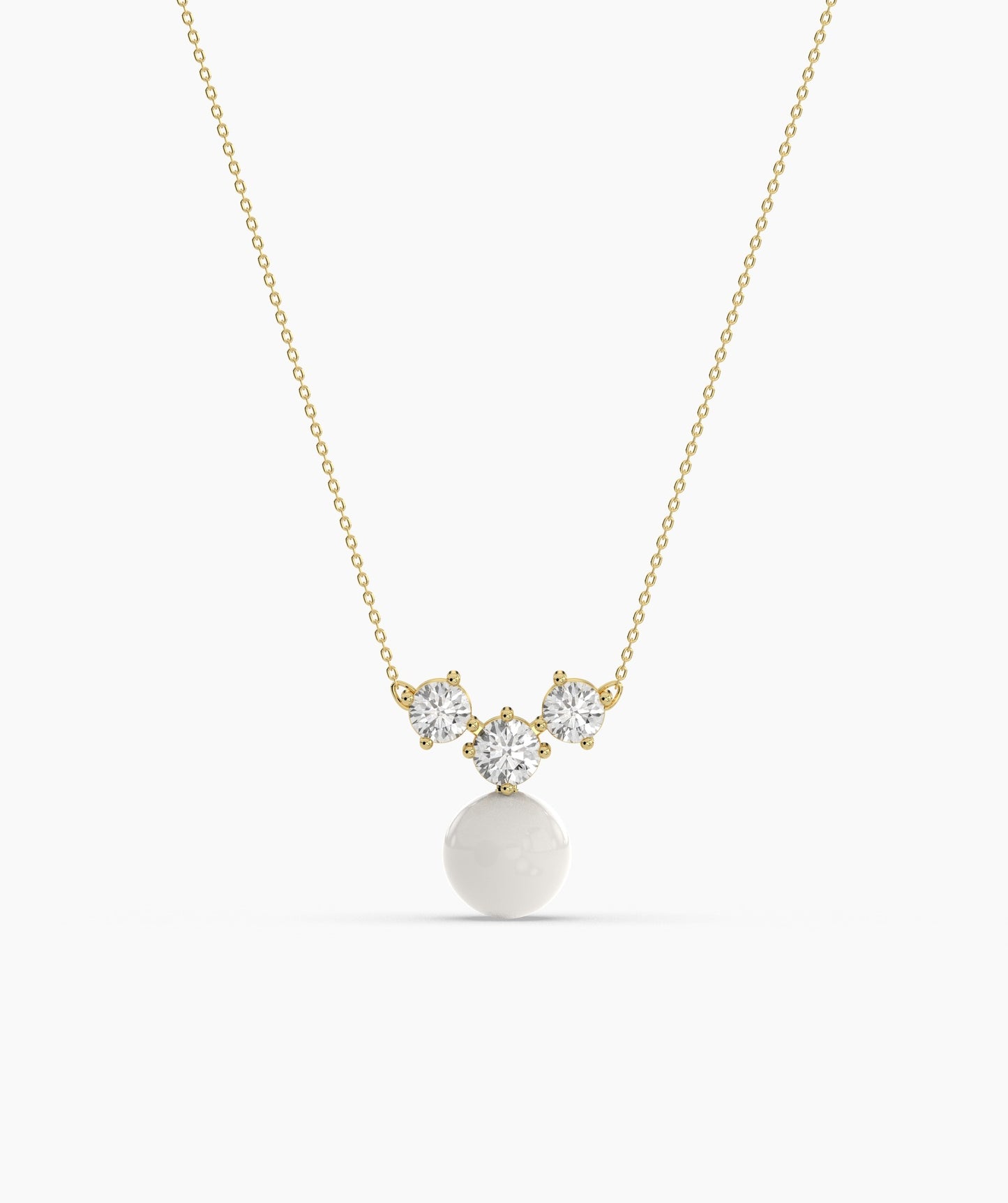 14K Gold Necklace with White Disc Pendant