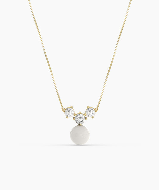14K Gold Necklace with White Disc Pendant