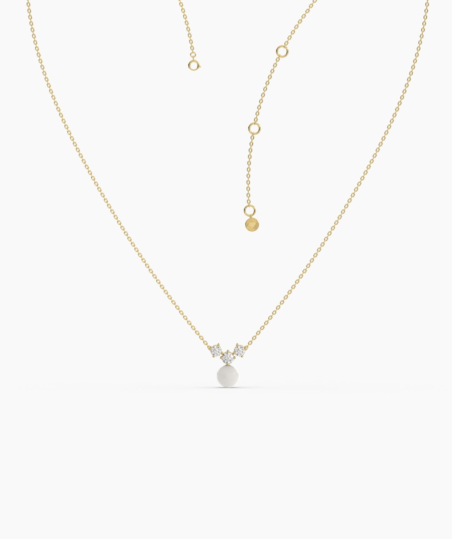 14K Gold Necklace with White Disc Pendant