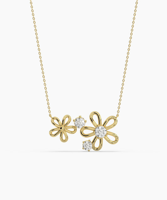 14K Gold Diamond Flower Pendant