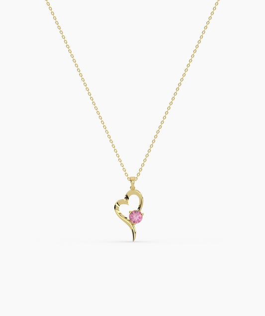 Heart Necklace with Pink Gem