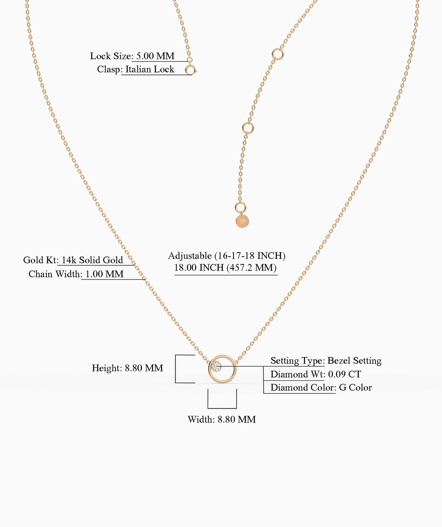 Solid 14k Gold Circle Necklace