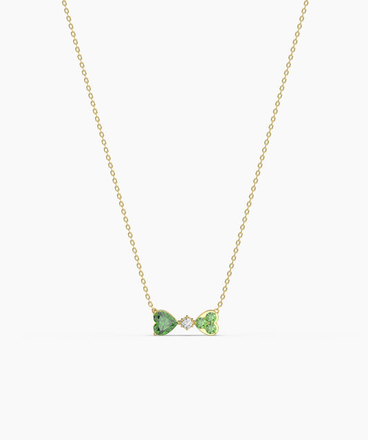 Twin Hearts Necklace with Green Stones