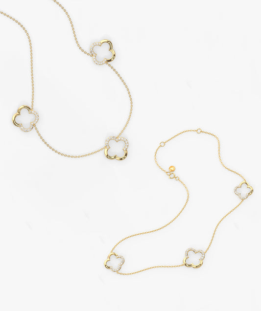 14K Gold Clover Diamond Jewelry Set