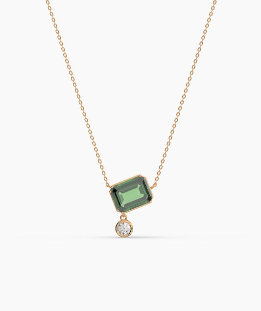 Modern Green Gemstone & Diamond Necklace