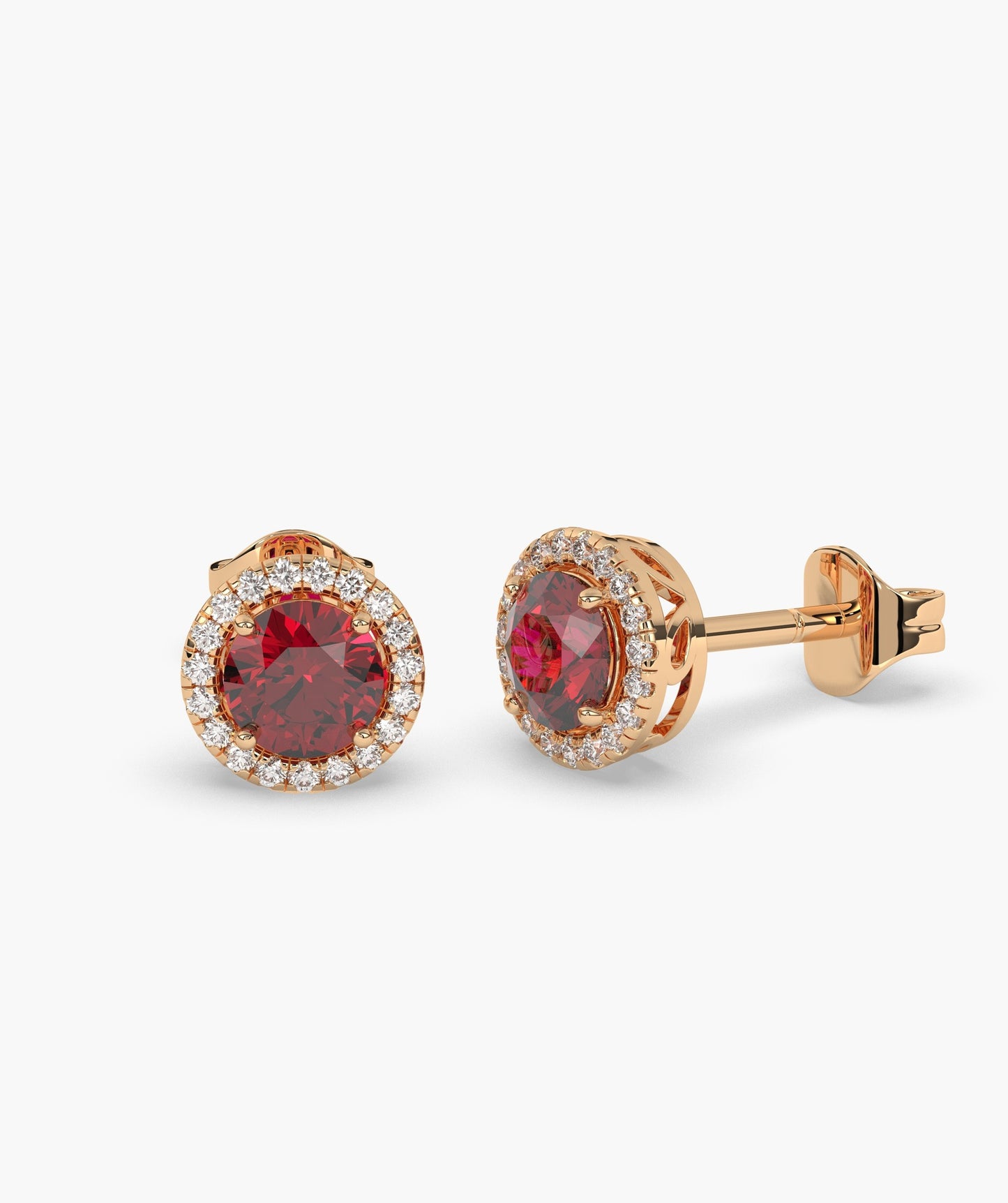 Round Birthstone Diamond Halo Stud Earrings in 14K Gold