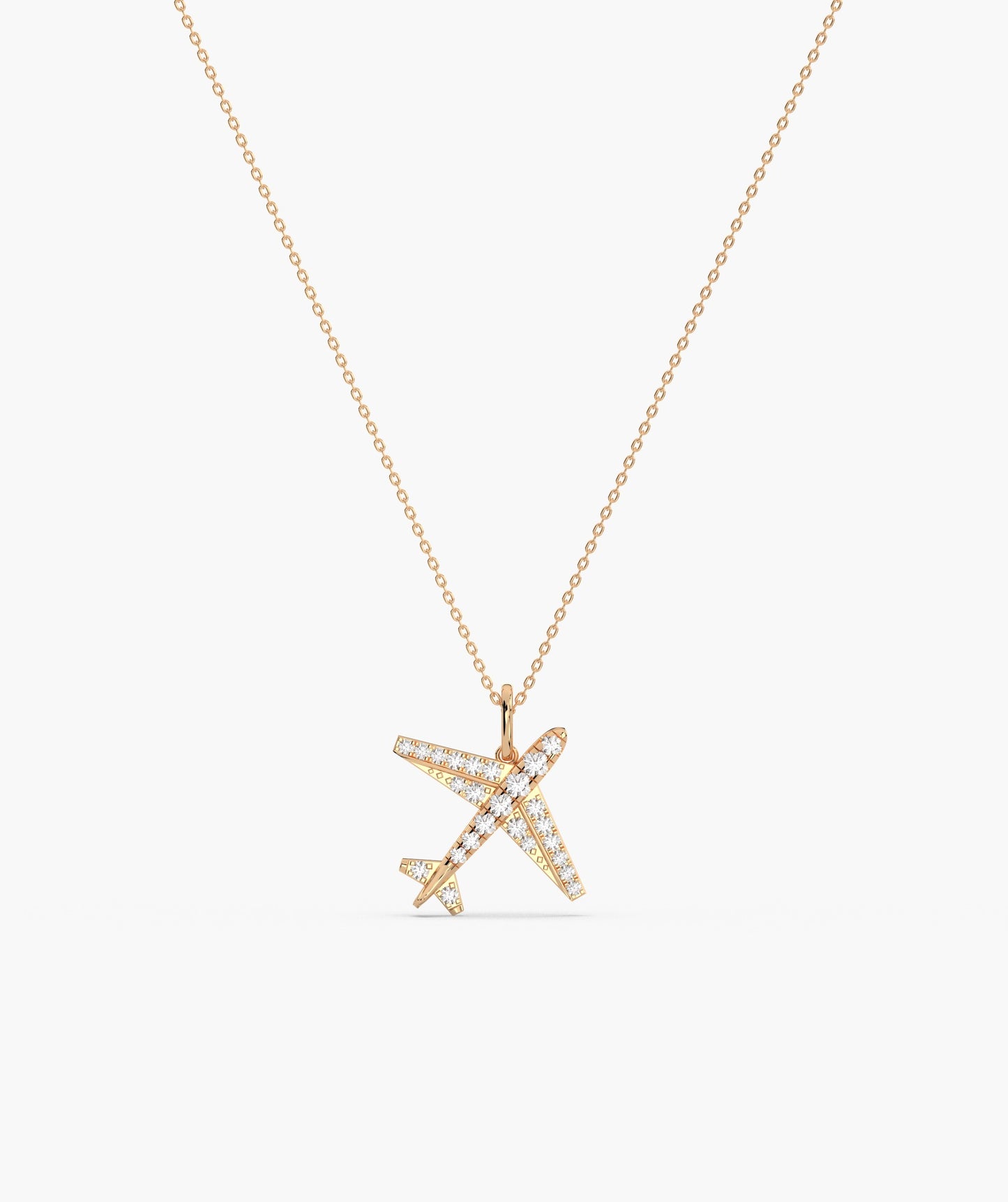 Diamond Airplane 14K Gold Necklace