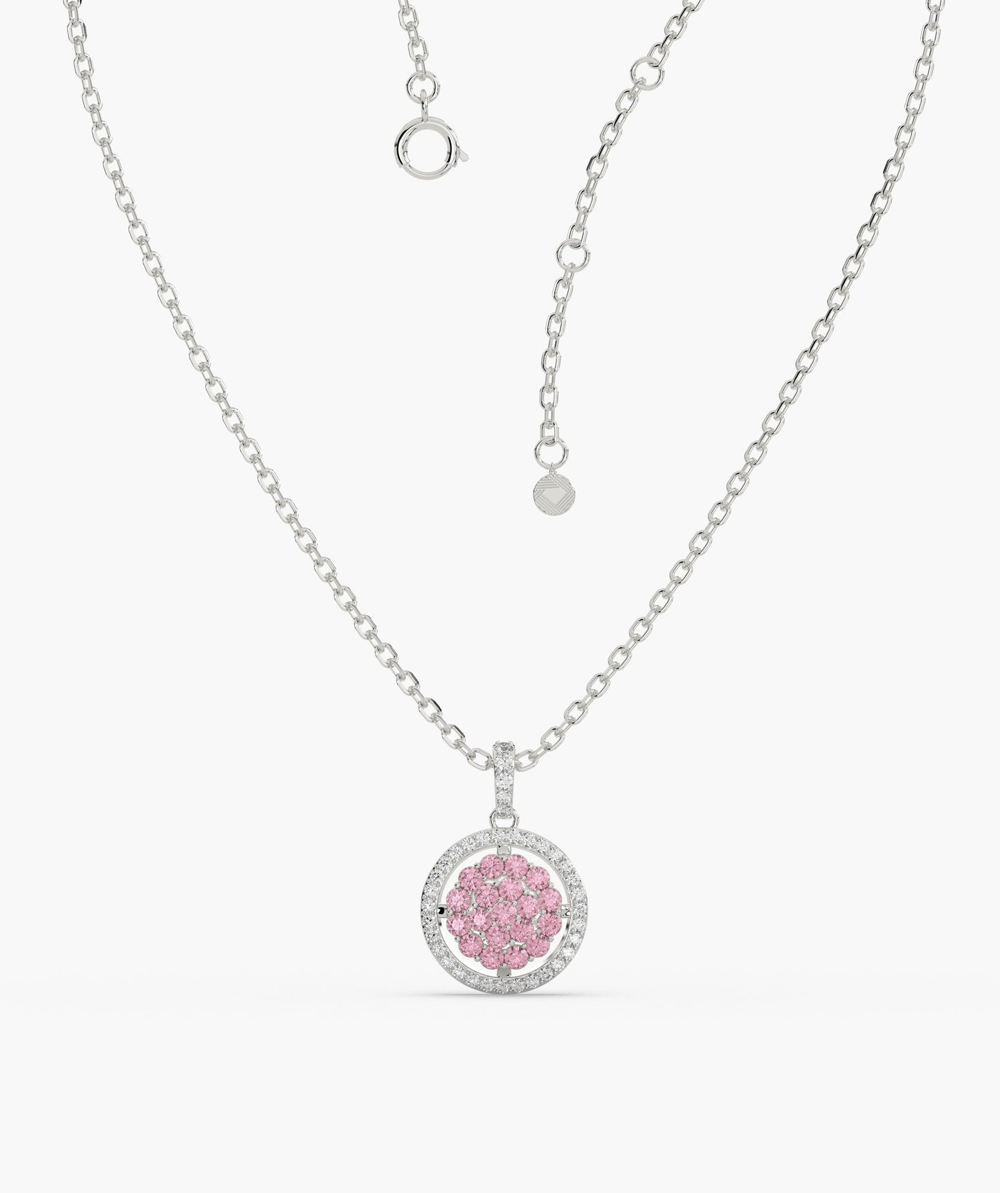 Pink Diamond Cluster Halo Necklace