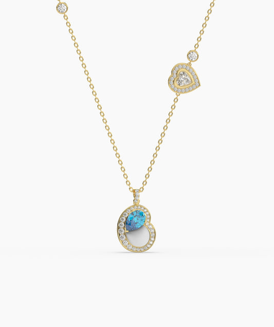 Double Heart Blue Gemstone Necklace