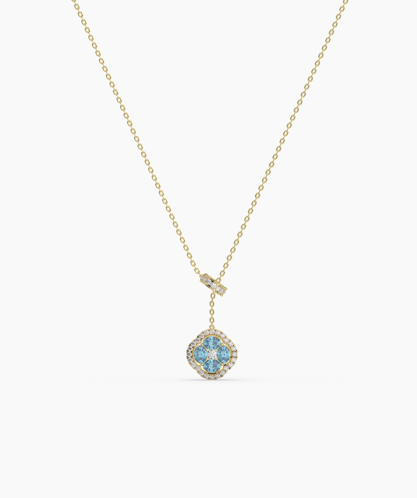 Elegant Blue Stone & Diamond Bow Necklace