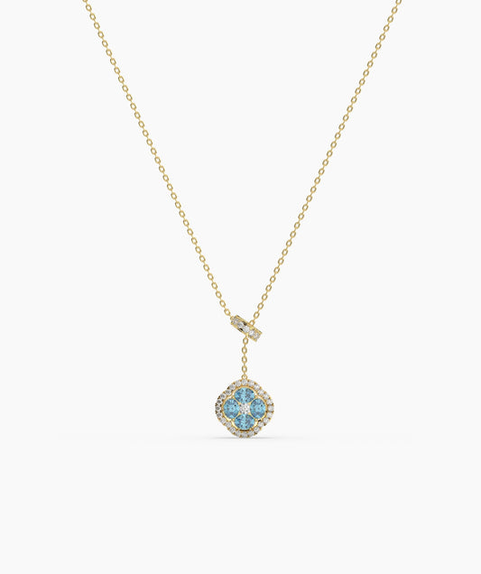 Elegant Blue Stone & Diamond Bow Necklace
