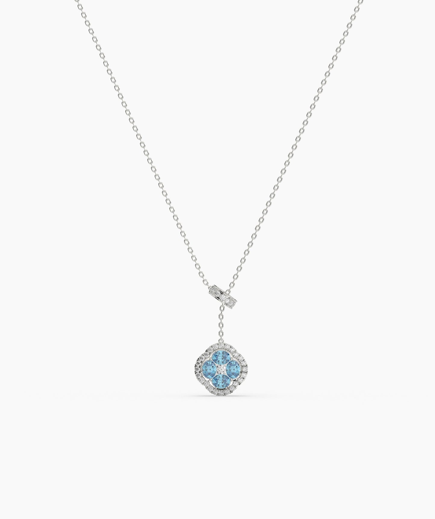 Elegant Blue Stone & Diamond Bow Necklace