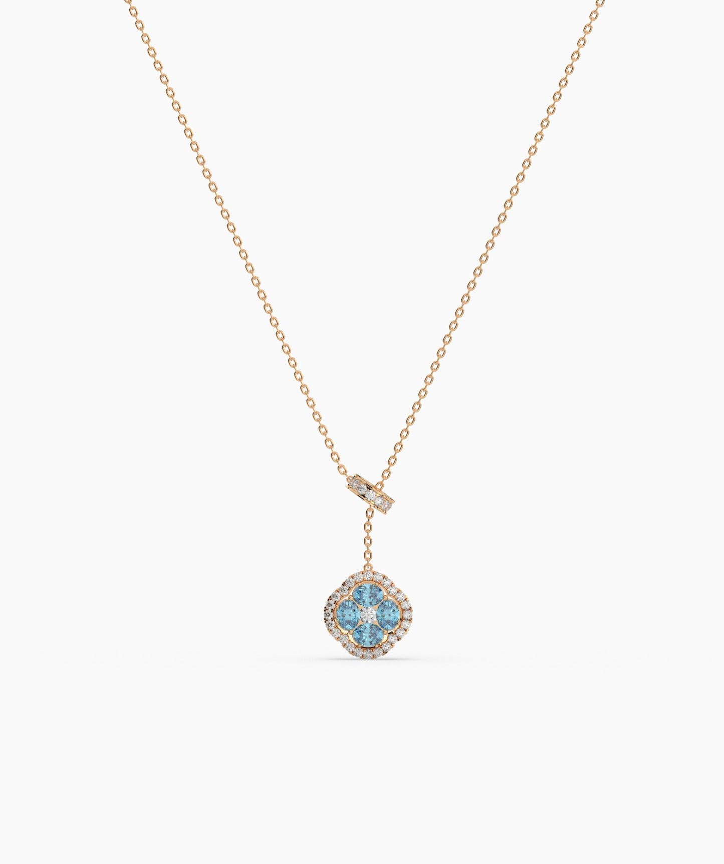 Elegant Blue Stone & Diamond Bow Necklace