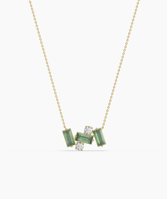 Contemporary Baguette-Cut Green Stone Necklace