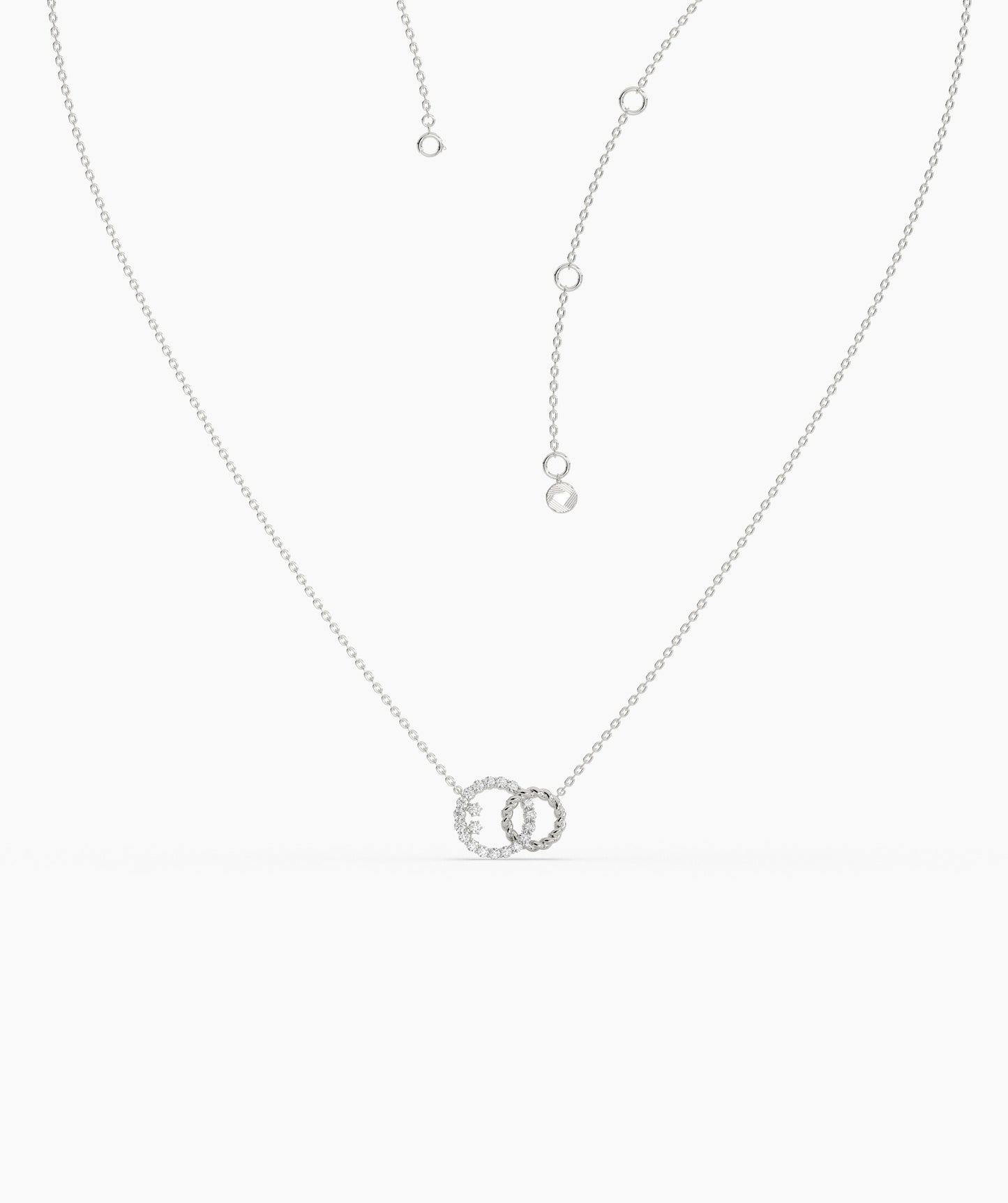 Dual Circle Pendant with Diamonds and Rope