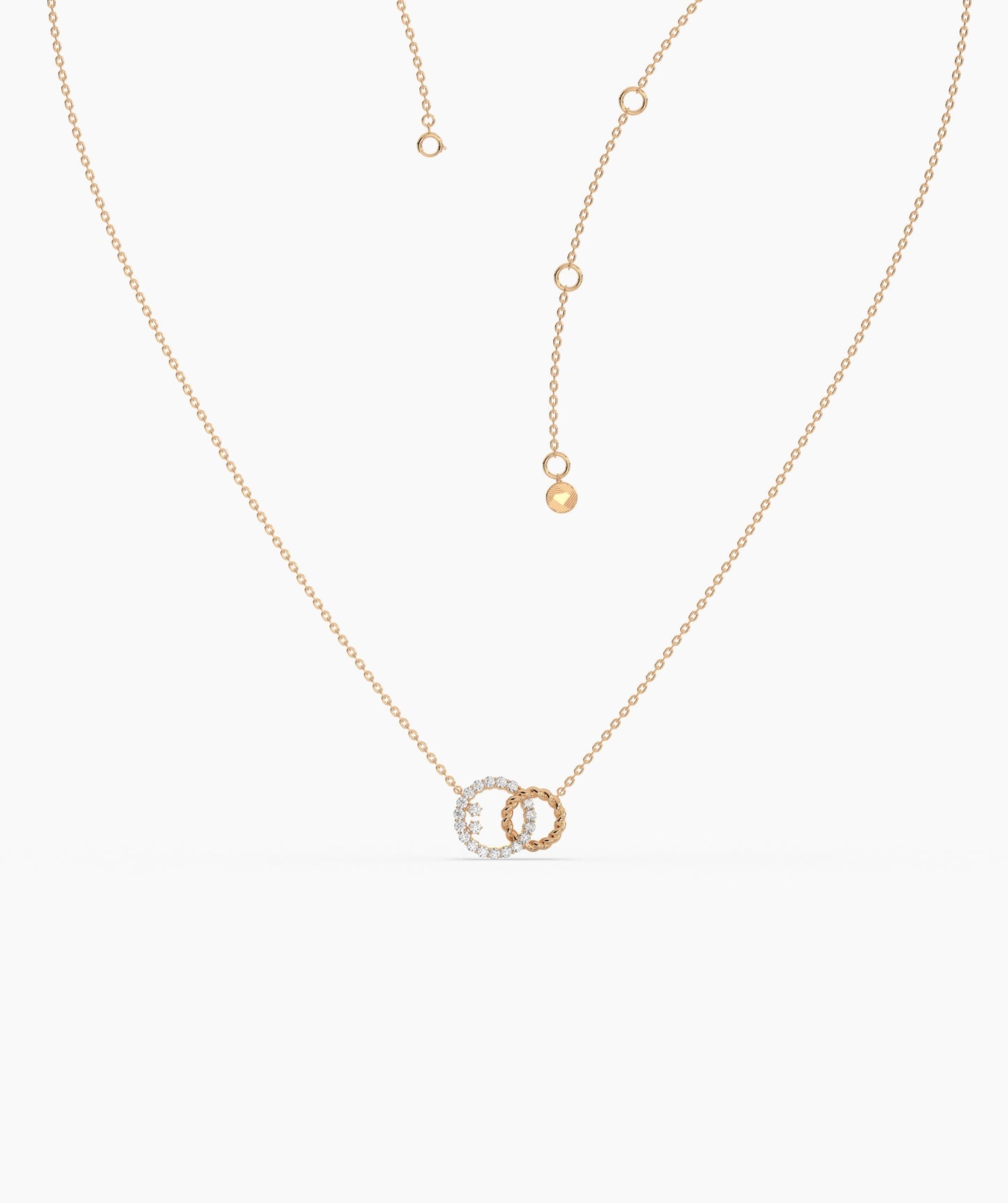 Dual Circle Pendant with Diamonds and Rope