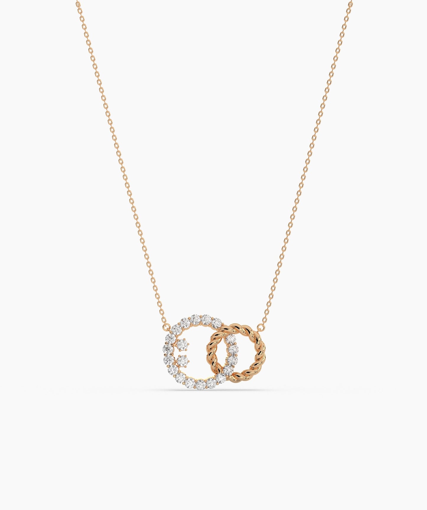 Dual Circle Pendant with Diamonds and Rope